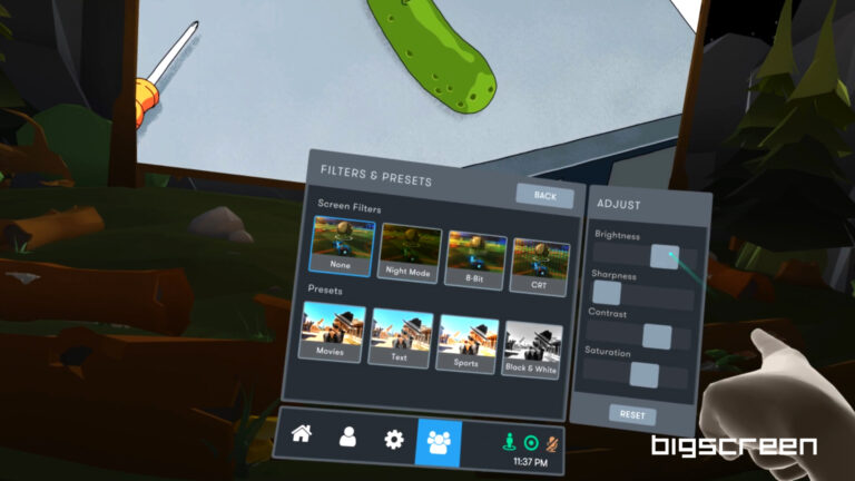 В Bigscreen появились эффекты, пресеты и фильтр синего света