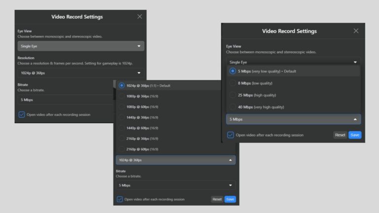 Подробные настройки видеозаписи появились в Quest