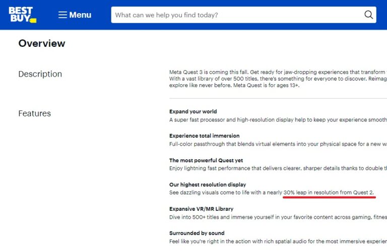 Best Buy подтвердил ранние слухи о разрешении Quest 3
