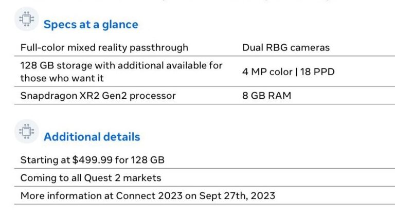 Слухи говорят, что у Quest 3 будет всего 8 ГБ ОЗУ, зато сквозное разрешение почти дотянется до основного