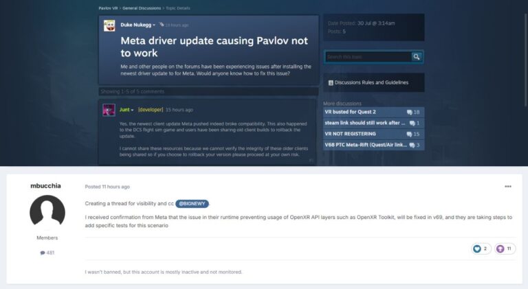 Обновление Quest v68 сломало игры на OpenXR