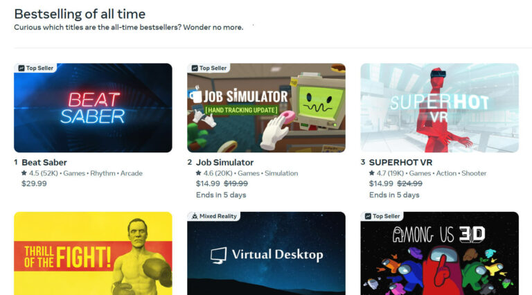 Новый рейтинг приложений для Quest: 50 главных бестселлеров