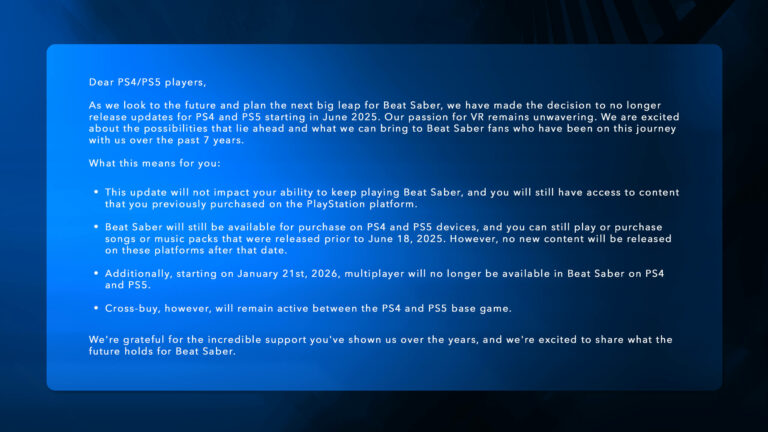 Beat Saber больше не будут обновлять на PlayStation